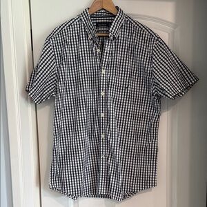 Nautica Navy White Gingham Short-Sleeve Button-Down Men’s Shirt Large EUC Top